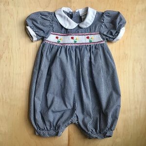 Vintage gingham romper with smocking